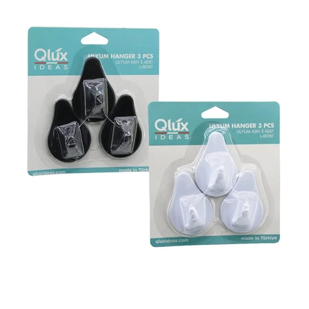3pcs Lılyum Askı  Siyah - Beyaz Plastik   Yapışkanlı Montaj Bx40