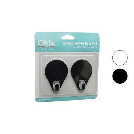 2pcs Cloud Askı Siyah - Beyaz Plastik Yapışkanlı Montaj Bx40