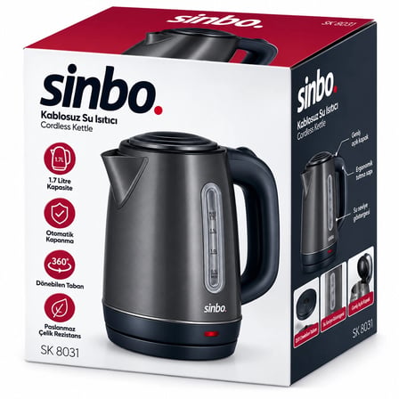 Gri Çelik Kettle Su Isıtıcısı Kablosuz Kullanım 1.8lt 360 Derece Dönebilme Otomatik Kapanma Sk-8031 Bx40