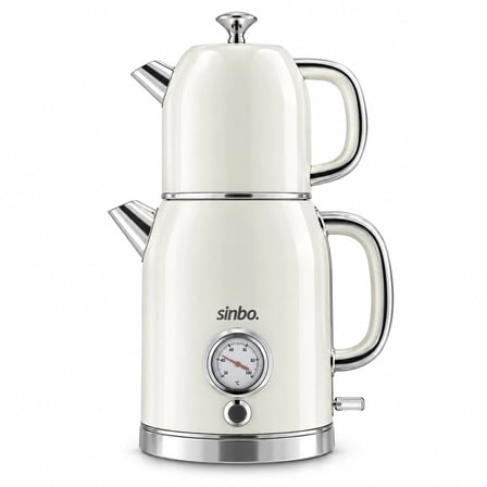 Krem Elektrikli Cam Demlikli Plastik Retro Çay Seti Çaycı Derece Göstergeli 1600w 1.8lt - 1lt Stm-5849 Bx40