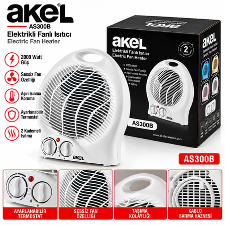 Sıcak - Soğuk Elektrikli Fanlı Isıtıcı 2 Kademe Hız Ayar Hızlı Isıtma - Sessiz Fan 2000w As-300b Bx40