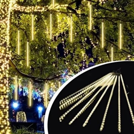 10&amp;apos;lu 45 Cm Plastik Meteor Led Usb 2m Kablo Sarı Renk Ağaç Işığı – Renk Değiştiren Asmalı Dekoratif Bahçe Ve Dış Mekan Aydınlatması Bx40