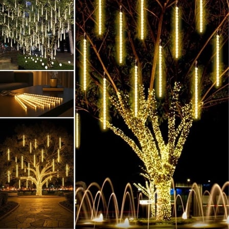 10&amp;apos;lu 45 Cm Plastik Meteor Led Usb 2m Kablo Sarı Renk Ağaç Işığı – Renk Değiştiren Asmalı Dekoratif Bahçe Ve Dış Mekan Aydınlatması Bx40
