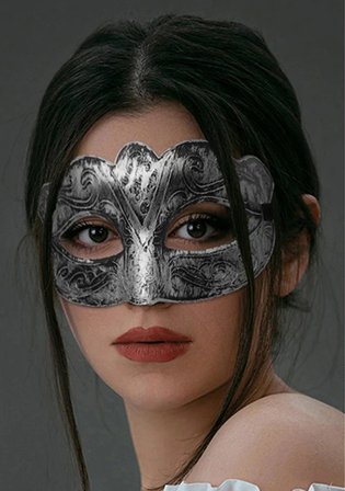 Maskeli Balo Antik Gri Gümüş Eskitilmiş Maske Balo Venedik Bx40