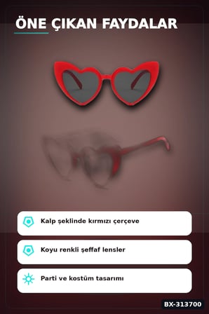 Kırmızı Kalp Şekilli Parti Gözlüğü 15x5 Cm 40 Adet Toplu Kullanımlık Plastik BX-313700