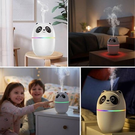 Sevimli Panda Figürlü Hava Nemlendirici – Ultrasonik Soğuk Buhar Makinesi, Led Işıklı Masaüstü Oda Nemlendirici Bx40