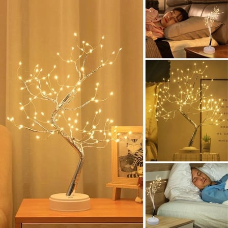 Masaüstü Peri Ağaç Led Lamba – Gün Işığı Rengi, 3 Kademeli Işık Ayarlı, Şarjlı Dekoratif Ortam Aydınlatması Bx40