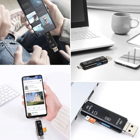 5 İn 1 Çok Fonksiyonlu Usb 2.0 Micro Sd Kart Okuyucu - Usb/micro Usb/type-c Çıkışlı, Otg Çevirici Bx40
