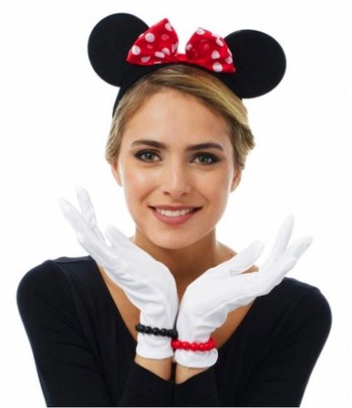 Kırmızı Fiyonklu Minnie Mouse Tacı Ve Beyaz Eldiven Seti Bx40