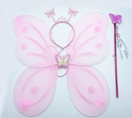 Toz Pembe Renk Kelebek Kanadı Tacı Ve Sopası 50x37 Cm Bx40