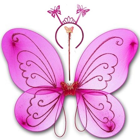 Fuşya Renk Kelebek Kanadı Tacı Ve Sopası 50x37 Cm Bx40