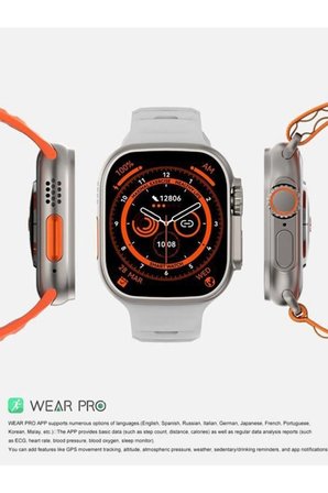 49mm Siyah Kasa ve Turuncu Silikon Kordonlu Akıllı Saat - GPS, Nabız ve Uyku Takibi Özellikli