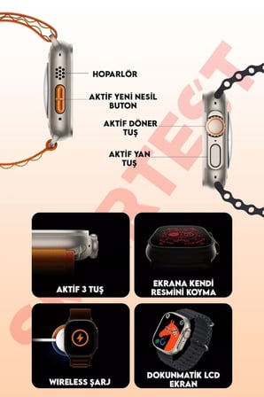 Turuncu Silikon Kordonlu Gümüş Kasa Akıllı Saat, Nabız ve Uyku Takibi, GPS ve Suya Dayanıklı