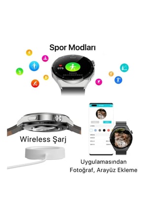 GPS ve Suya Dayanıklı Akıllı Saat, Nabız ve Uyku Takibi Özellikli, Siyah Silikon Kordonlu