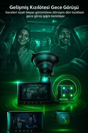 Wifi 1080p Araç içi 3 Kameralı Lcd Ekranlı Gece Görüşlü , G-sensör , Geri Görüş Kamera