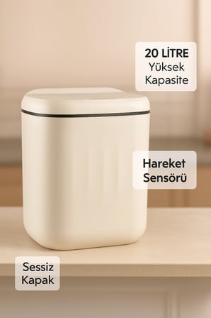20L Sensörlü Akıllı Antibakteriyel Çöp Kovası Otomatik Kapaklı, Banyo Mutfak 4 Pil Yanında