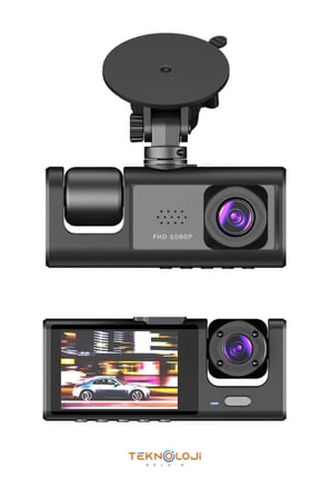 1080P Dash Cam Full Hd Araç içi Kamera Ön Arka ve İç Kayıt 3 Kamera Gece Görüşlü G Sensör Geniş Açı