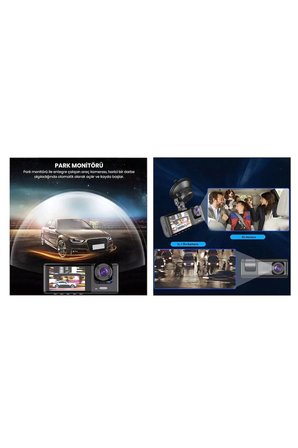 Akıllı Full HD 3 Kameralı Araç İçi Güvenlik Kamerası Ön-Arka-İç Kayıt, Park Modu