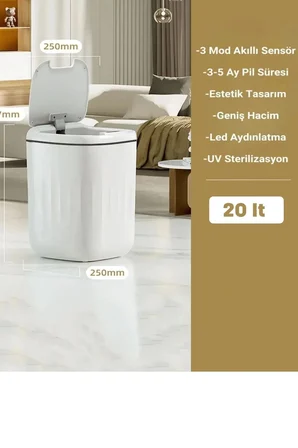 Akıllı Teknolojik Sensörlü Çöp Kovası Işık Antibakteriyel Koku Geçirmez Mutfak Banyo Wc Ofis 20l Uv