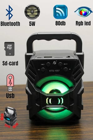 Taşınabilir Işıklı Bluetooth Hoparlör, FM Radyo Özellikli, Suya Dayanıklı Siyah Tasarım