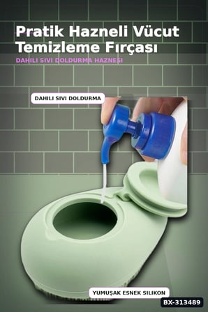 Sıvı Hazneli Yumuşak Silikon Duş Masaj Fırçası - Askılı Ergonomik 1 Adet BX-313489