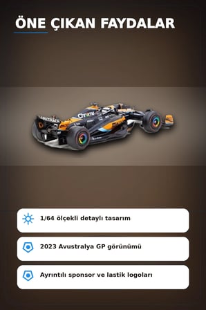 Oscar Piastri 1/64 McLaren MCL60 Diecast Model Araba - 2023 Avustralya GP, Koleksiyonluk BX-313342