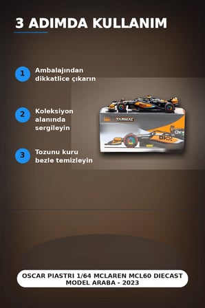 Oscar Piastri 1/64 McLaren MCL60 Diecast Model Araba - 2023 Avustralya GP, Koleksiyonluk BX-313342