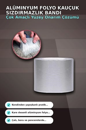10 cm Genişlik 5 Metre Alüminyum Folyo Kauçuk Sızdırmazlık Bandı - Çatı Boru Duvar Onarım BX-313438