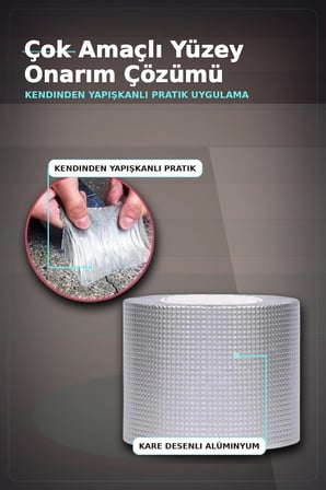 10 cm Genişlik 5 Metre Alüminyum Folyo Kauçuk Sızdırmazlık Bandı - Çatı Boru Duvar Onarım BX-313438