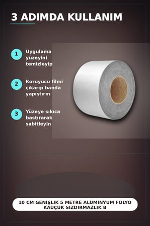 10 cm Genişlik 5 Metre Alüminyum Folyo Kauçuk Sızdırmazlık Bandı - Çatı Boru Duvar Onarım BX-313438