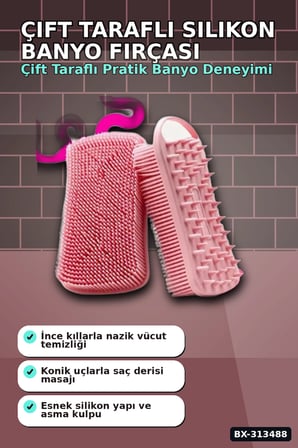 Çift Taraflı Silikon Banyo Masaj Fırçası - Saç Derisi Yatıştırıcı Taraklı 1 Adet BX-313488