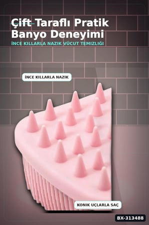 Çift Taraflı Silikon Banyo Masaj Fırçası - Saç Derisi Yatıştırıcı Taraklı 1 Adet BX-313488