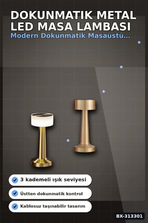 Dokunmatik Metal Gövdeli 3 Kademeli LED Masa Lambası - USB Şarjlı Tekli Paket BX-313301
