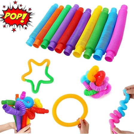 Körüklü Boru Oyuncak Seti Pop Tubes - 6 Adet Renkli Esnek Plastik Ekleme Parçası BX-316704