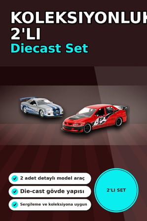 1:32 Diecast Metal 13 cm Araba Modeli - 2006 Mitsubishi Lancer IX ve Nissan Skyline GTR BX-313395