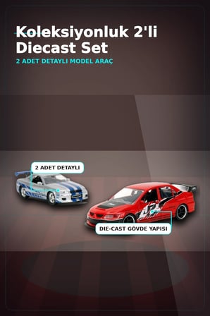 1:32 Diecast Metal 13 cm Araba Modeli - 2006 Mitsubishi Lancer IX ve Nissan Skyline GTR BX-313395