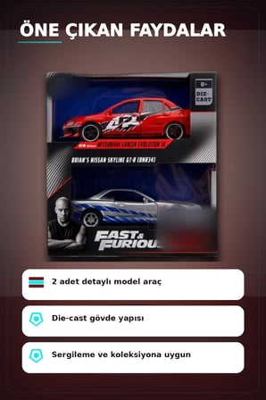 1:32 Diecast Metal 13 cm Araba Modeli - 2006 Mitsubishi Lancer IX ve Nissan Skyline GTR BX-313395