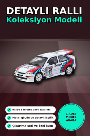 1/64 Metal Ford Escort RS Cosworth WRC 1994 Sanremo Maketi - Koleksiyonluk Model BX-313345