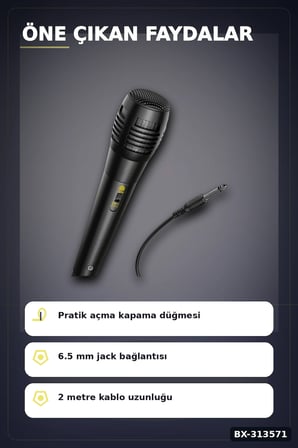 6.5 Mm Jack Kablolu Karaoke Mikrofonu Tekli Paket Standart Model Ses Sistemi Icin BX-313571