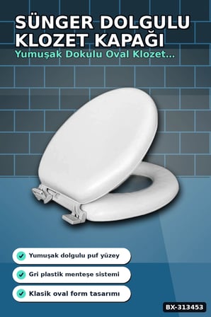 Sünger Dolgulu Standart Boy Klozet Kapağı - 1 Adet Yumuşak Puf Banyo Aksesuarı BX-313453