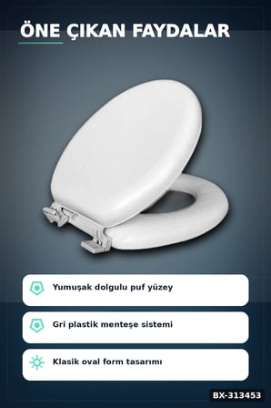 Sünger Dolgulu Standart Boy Klozet Kapağı - 1 Adet Yumuşak Puf Banyo Aksesuarı BX-313453