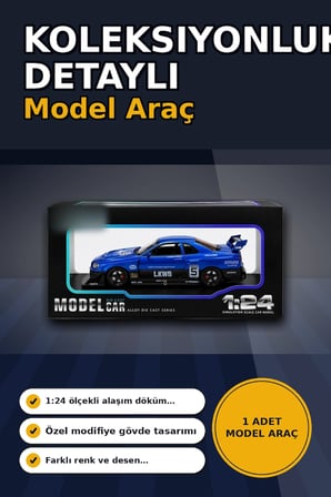 Detaylı 1/24 Ölçek R34 Modifiye Spor Model Araç - Tek Renk Seçimli, Koleksiyonluk Oyunca BX-313408