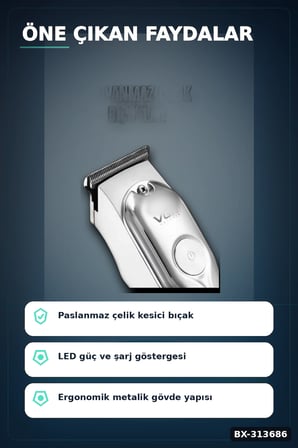 3 Başlıklı 120 Dakika Şarjlı Tıraş Makinesi Paslanmaz Çelik Bıçak Sakal Ve Saç Kesme BX-313686