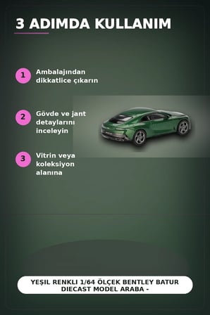Yeşil Renkli 1/64 Ölçek Bentley Batur Diecast Model Araba - Koleksiyonluk Tekli Paket BX-313340