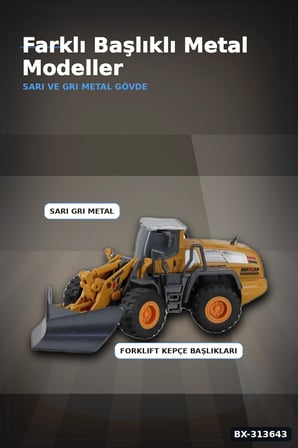 Hareketli Kepçe Kolu 14 cm Metal Iş Makinesi - 3+ Yaş Inşaat Araç Seti BX-313643