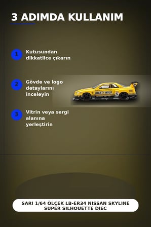 Sarı 1/64 Ölçek LB-ER34 Nissan Skyline Super Silhouette Diecast Model Araba BX-313332