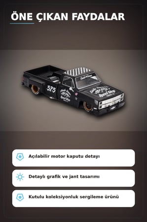 Hot Rod Tasarımlı 1/64 Chevrolet Silverado Dually Diecast Model Araba - Tekli Kutu BX-313351
