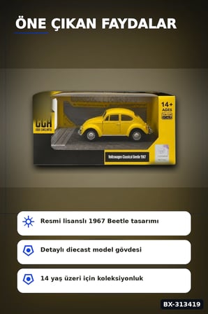 Klasik Volkswagen Beetle Diecast Model Araba 1/32 Ölçekli Koleksiyonluk BX-313419
