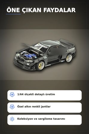 GReddy V2 1/64 Diecast Nissan Skyline GT-R R34 Kaido Works Model Araba, Koleksiyonluk BX-313373