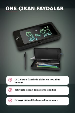 LCD Dokunmatik Çizim Kalemliği Siyah - 2 Bölmeli Kalemlik, Eğitici Çocuk Oyuncak BX-313442